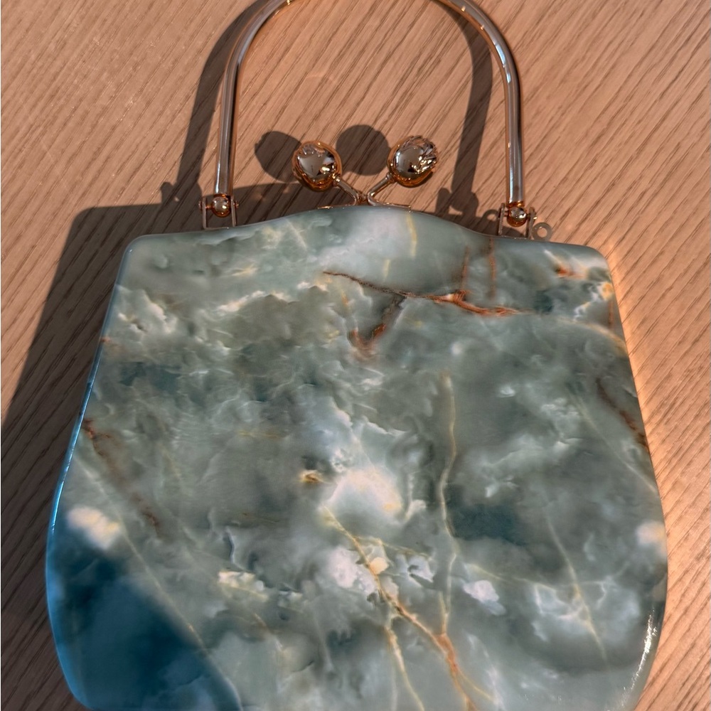 Elegant Marble-Style Handbag with Gold Accents